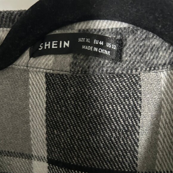 SHEIN, FLANNEL COAT, LG/EXLG BLK, GREY WHT - Picture 3 of 3